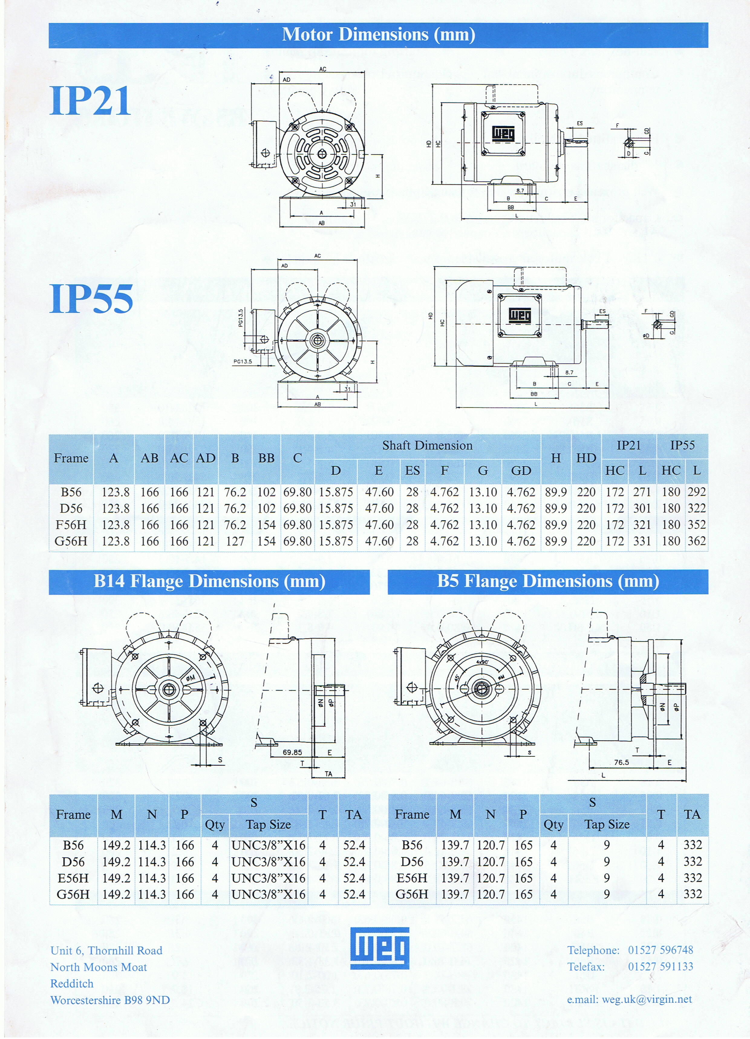 Weg Motor Frame Size Chart